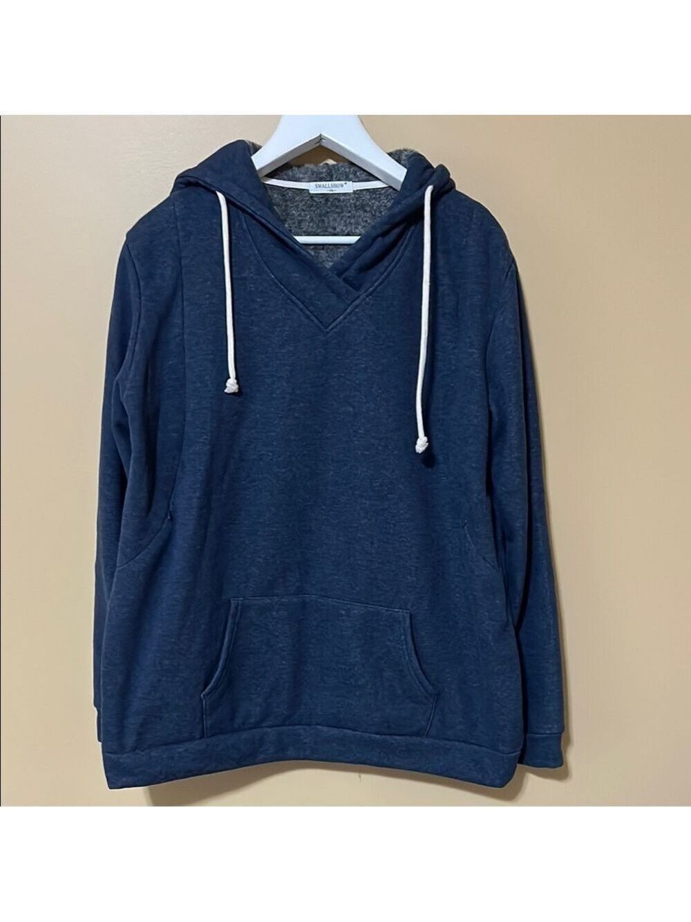 SMALLSHOW Blue Hooded Maternity Sweatshirt with Drawstrings. XXL